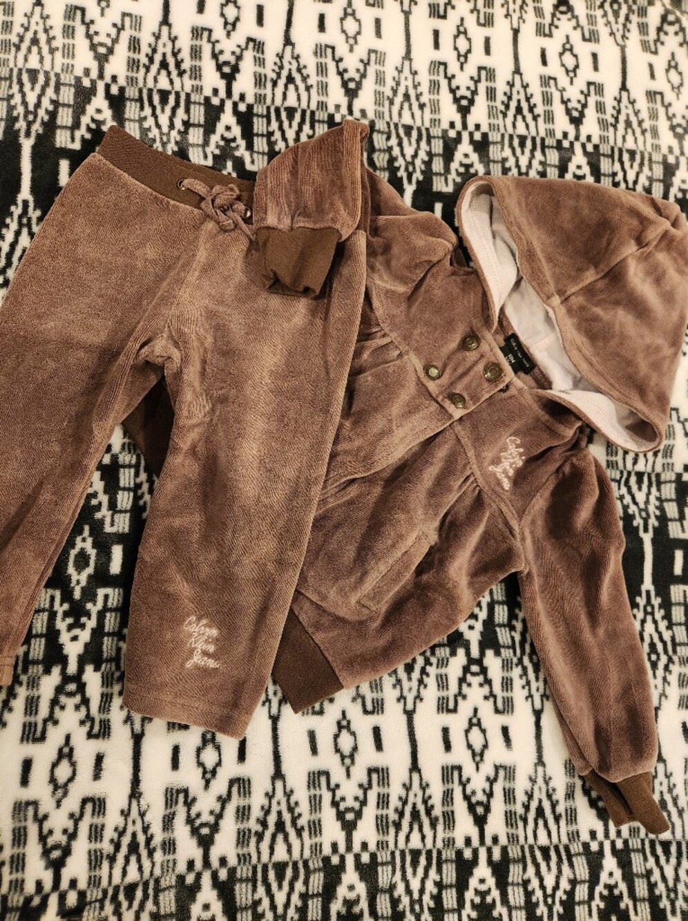 Calvin Klein Girl's Brown Velour Hoodie and Jogger Set, Size 18M